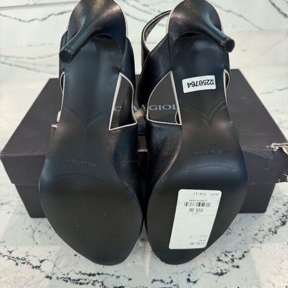 Enzo Angiolini Eamenz Black & White Leather Open Toe 4" Heels Size 11 - Picture 4 of 5